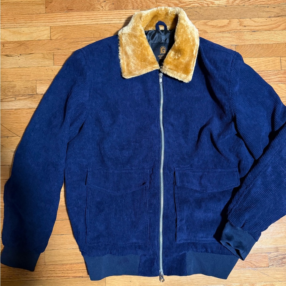 Gant Blue Corduroy Bomber Jacket with Gold Collar